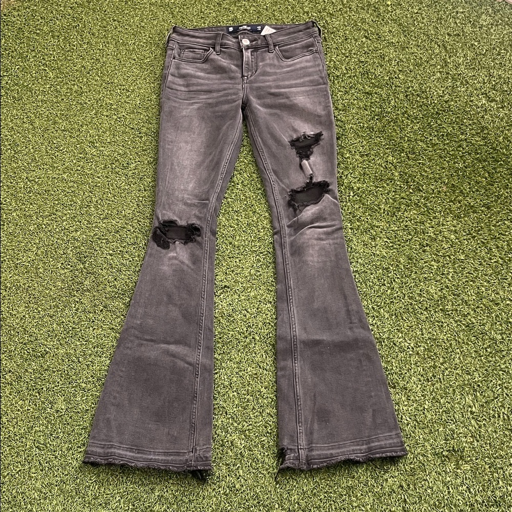 Hollister Women's Distressed Flare Jeans - Black / Grey Size W23 L33 LIKE NEW